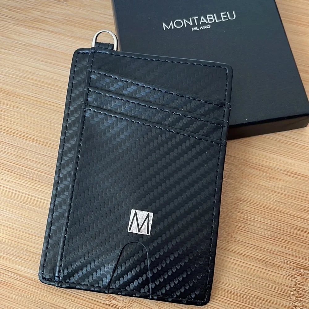Brand New Montableu Handcrafted Card Holder Slim Front Pocket Wallet Black